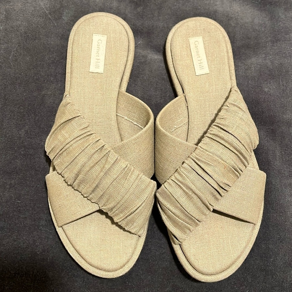 Garnet Hill Linen Crossover Slides